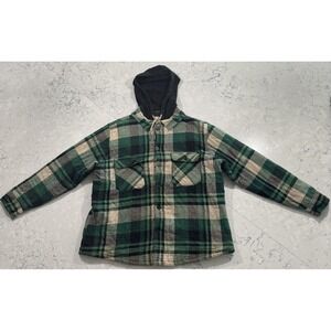 VTG Y2K Ocean Pacific OP Hooded Flannel Shirt Jacket Mens XL Green Plaid Quilted